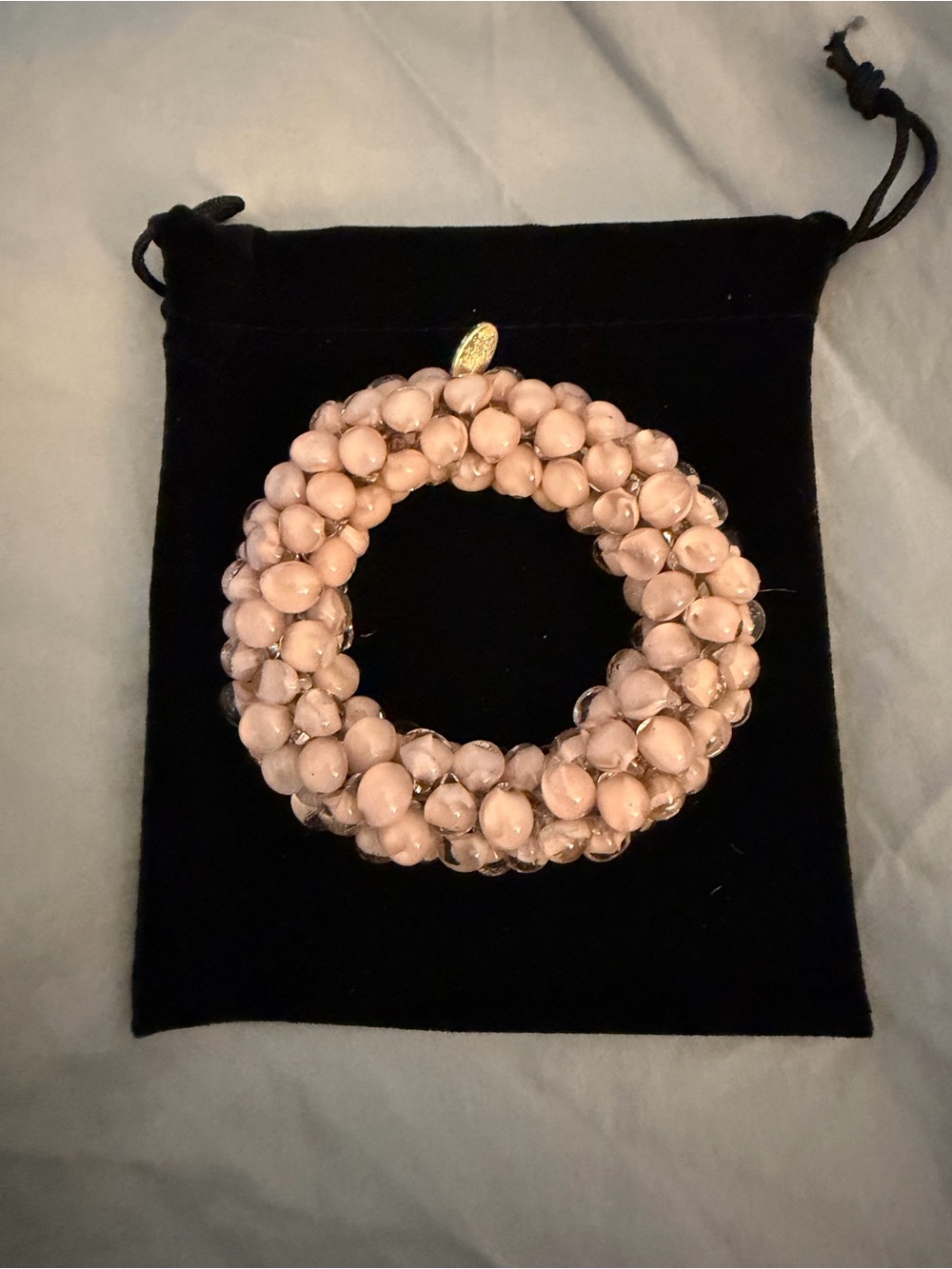 SAME SKY Blush Pink Hand Crocheted Glass Bead Statement Bracelet